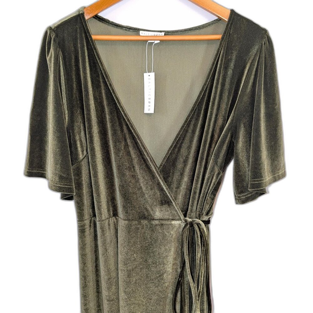 NWT Baltic Born | Katelyn Dark Olive Green Velvet Maxi Wrap Dress | Size XXL - Picture 8 of 15